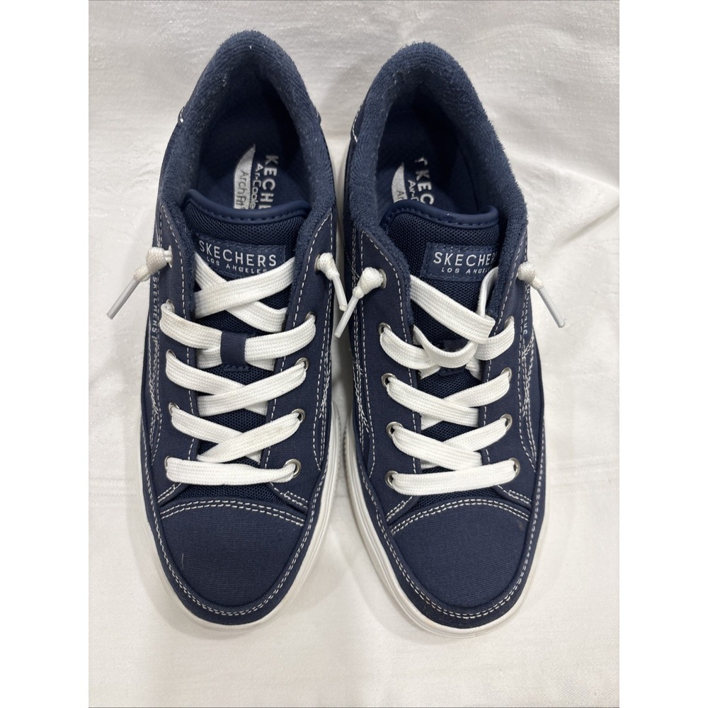 Skechers Arch Fit Women's Arcade Navy Blue Canvas Sneakers SZ 8 US Comfort Shoes - Picture 7 of 9